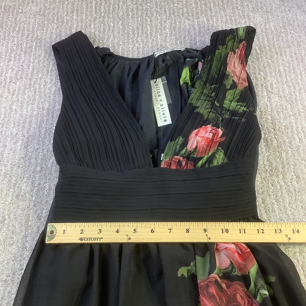 Alice + Olivia Be Still Floral Cape Maxi Dress Black Pink Rose Size 0 NWT - Picture 14 of 14